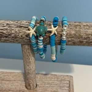 Blue and White Beaded Bracelet Set